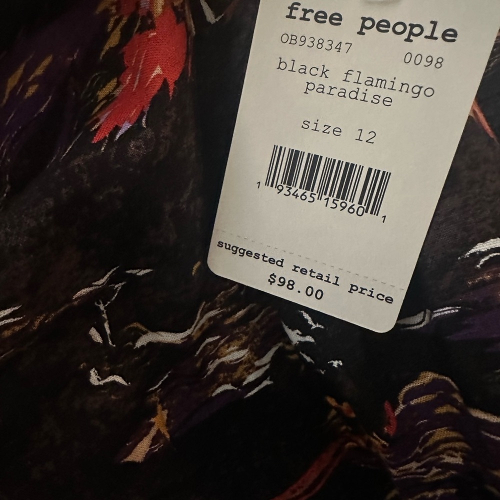 Free People Black Flamingo Paradise linen blend midi dress NWT size 12 - Picture 10 of 15